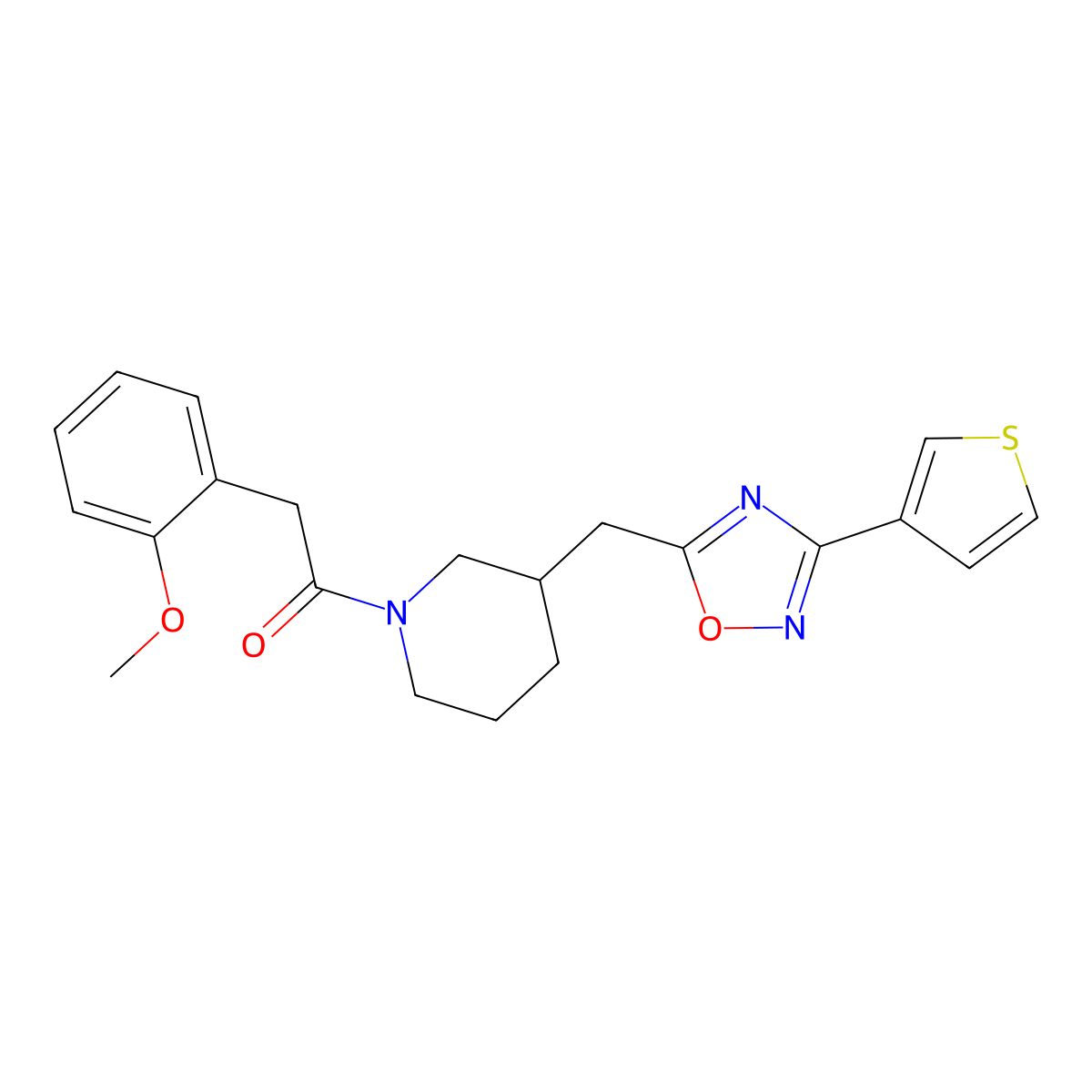 2-(2-Methoxyphenyl)-1-(3-((3-(thiophen-3-yl)-1,2,4-oxadiazol-5-yl)methyl)piperidin-1-yl)ethanone molecular structure, CAS 1705893-19-1