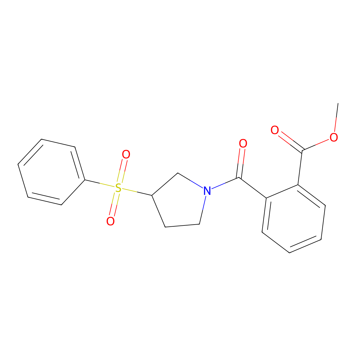 Methyl 2-[3-(benzenesulfonyl)pyrrolidine-1-carbonyl]benzoate molecular structure, CAS 1705901-22-9