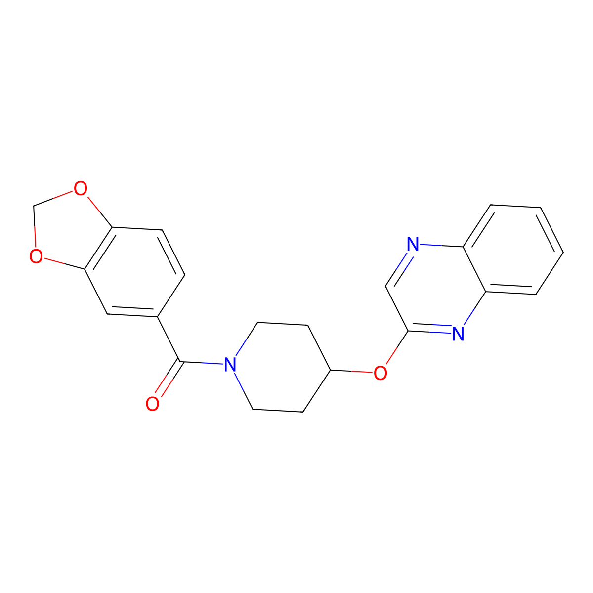 Benzo[d][1,3]dioxol-5-yl(4-(quinoxalin-2-yloxy)piperidin-1-yl)methanone molecular structure, CAS 1705903-64-5