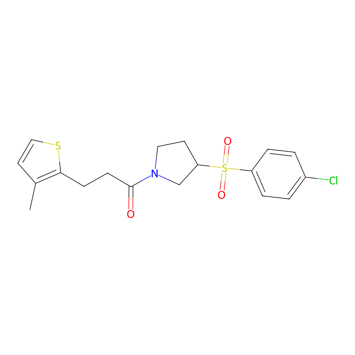 1-[3-(4-Chlorobenzenesulfonyl)pyrrolidin-1-yl]-3-(3-methylthiophen-2-yl)propan-1-one molecular structure, CAS 1705914-15-3