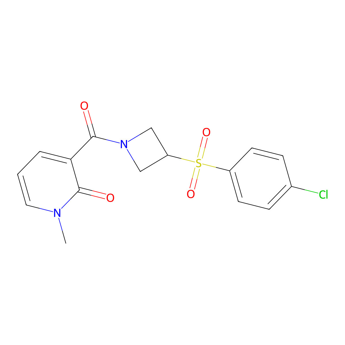 3-[3-(4-Chlorobenzenesulfonyl)azetidine-1-carbonyl]-1-methyl-1,2-dihydropyridin-2-one molecular structure, CAS 1705916-59-1