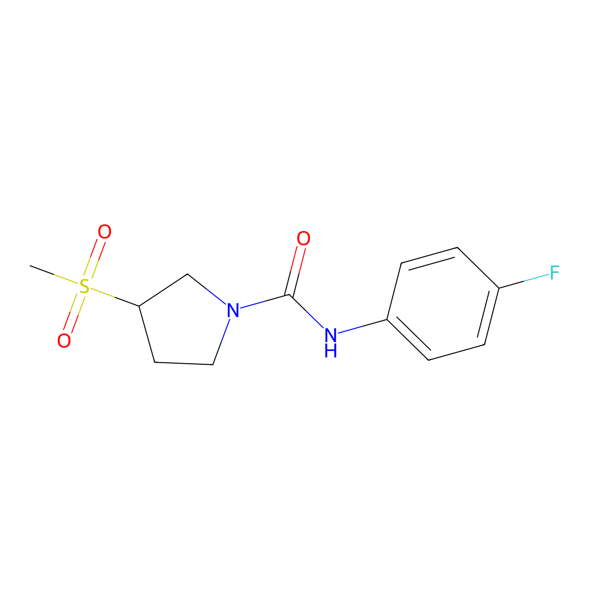 N-(4-fluorophenyl)-3-(methylsulfonyl)pyrrolidine-1-carboxamide molecular structure, CAS 1705917-05-0