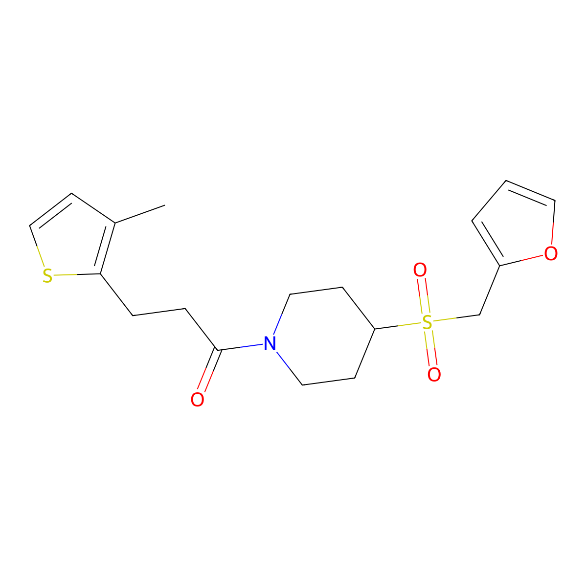 1-(4-((Furan-2-ylmethyl)sulfonyl)piperidin-1-yl)-3-(3-methylthiophen-2-yl)propan-1-one molecular structure, CAS 1705919-10-3