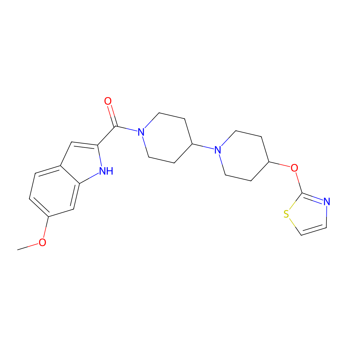 1'-(6-methoxy-1H-indole-2-carbonyl)-4-(1,3-thiazol-2-yloxy)-1,4'-bipiperidine molecular structure, CAS 1705925-20-7