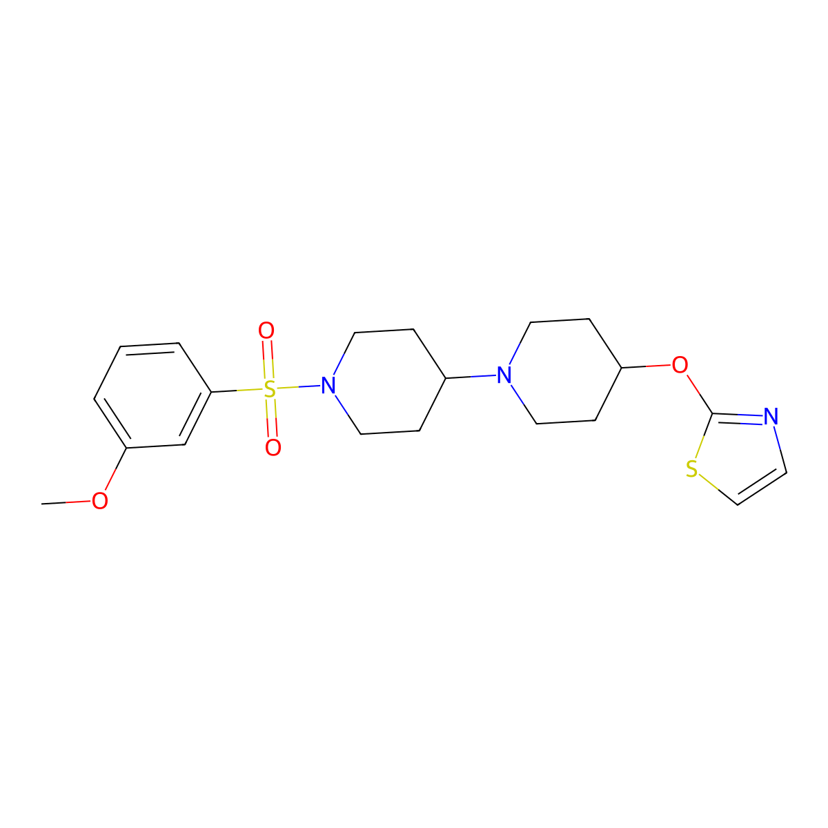 1'-(3-Methoxybenzenesulfonyl)-4-(1,3-thiazol-2-yloxy)-1,4'-bipiperidine molecular structure, CAS 1705925-41-2