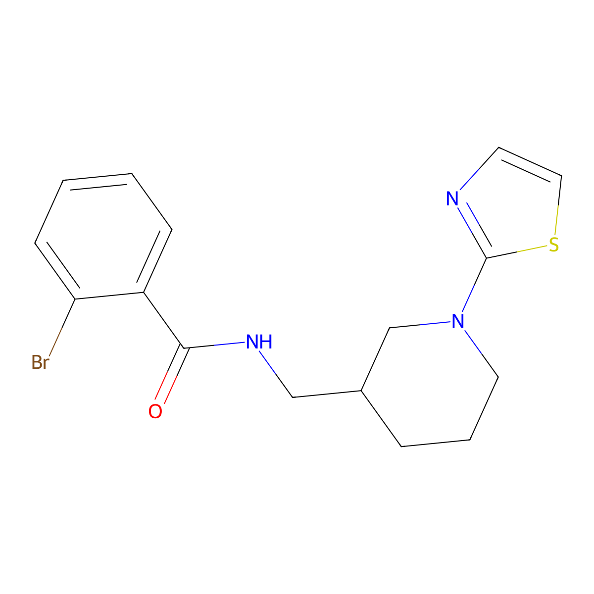2-bromo-N-((1-(thiazol-2-yl)piperidin-3-yl)methyl)benzamide molecular structure, CAS 1705926-32-4