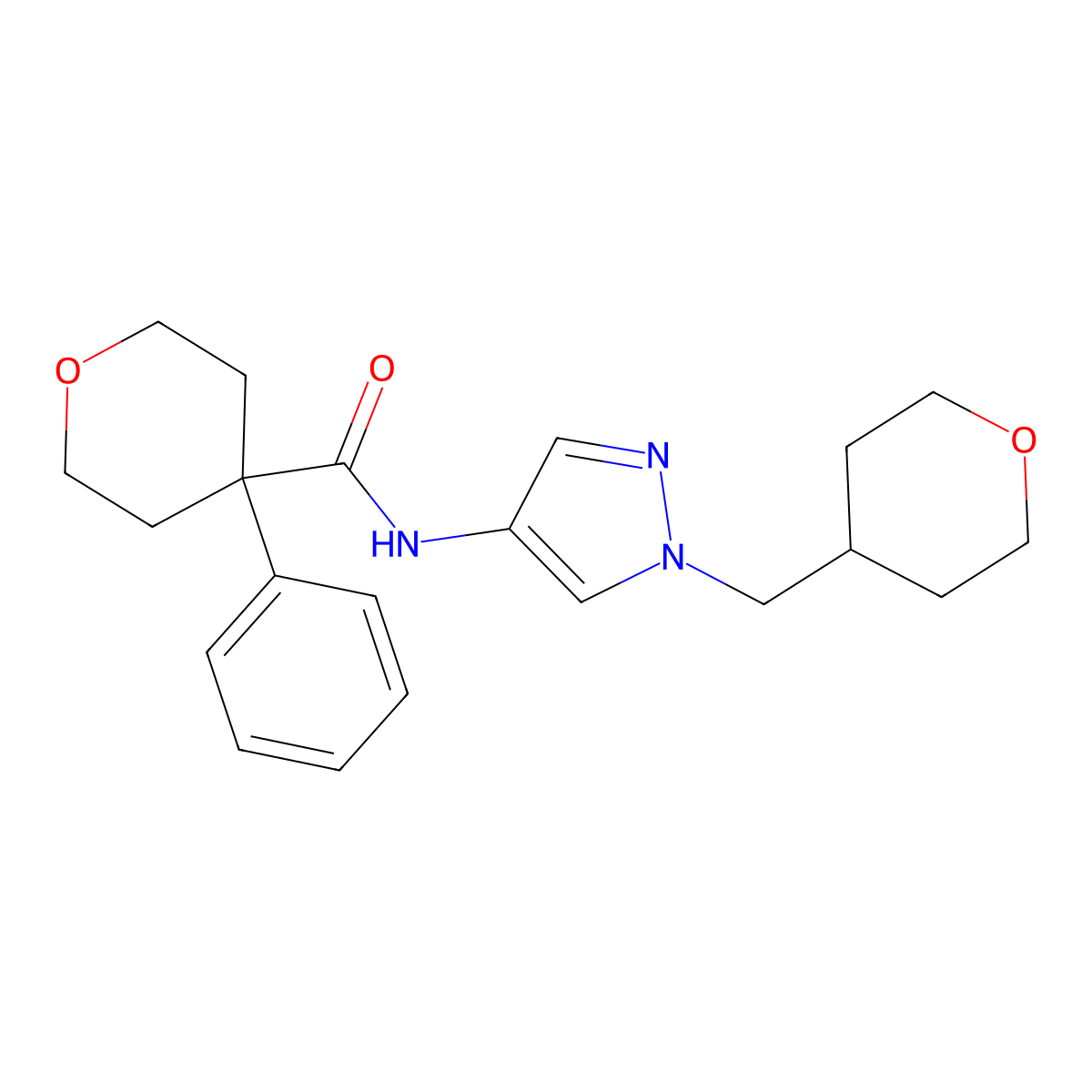 N-{1-[(oxan-4-yl)methyl]-1H-pyrazol-4-yl}-4-phenyloxane-4-carboxamide molecular structure, CAS 1705927-05-4
