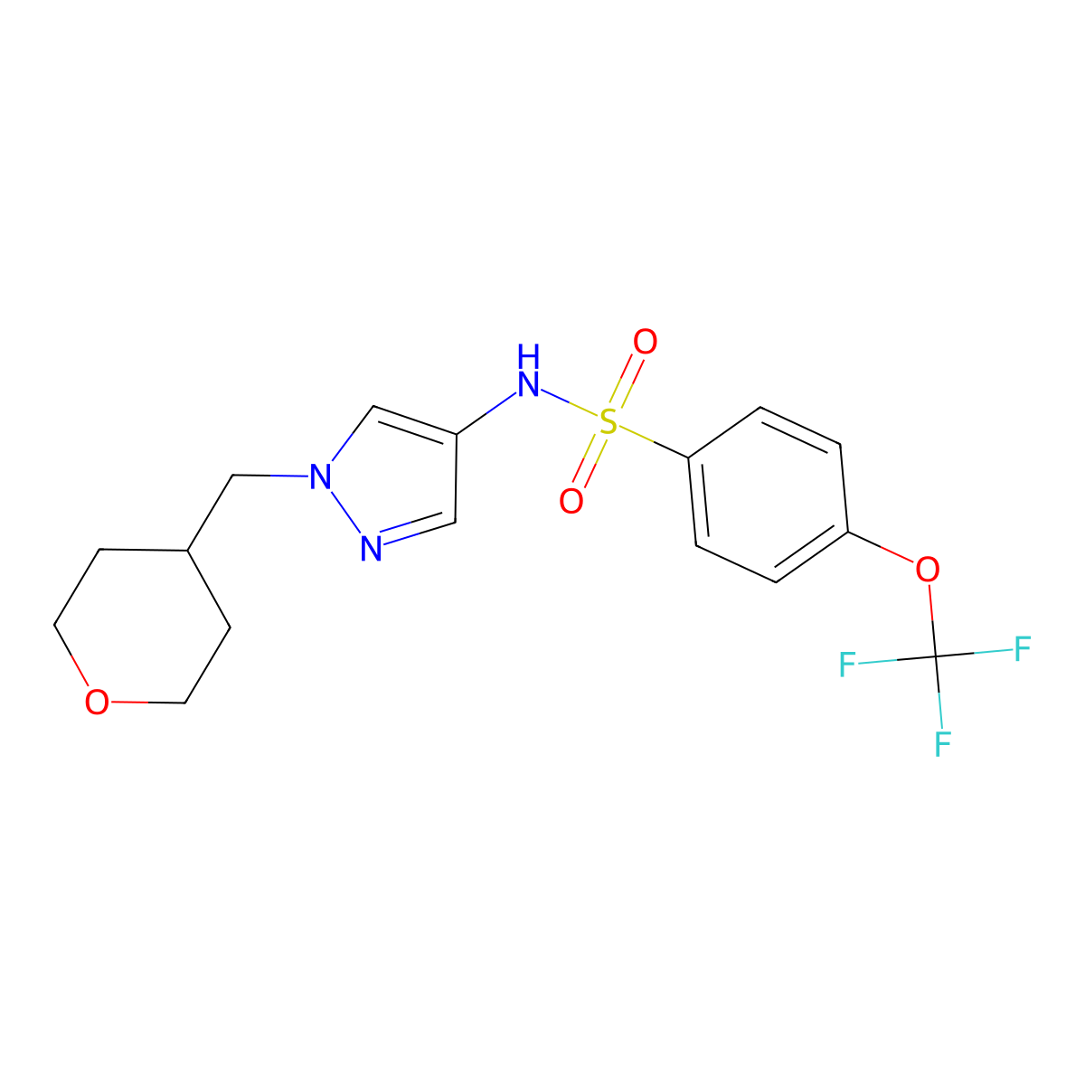 N-(1-((tetrahydro-2H-pyran-4-yl)methyl)-1H-pyrazol-4-yl)-4-(trifluoromethoxy)benzenesulfonamide molecular structure, CAS 1705927-33-8