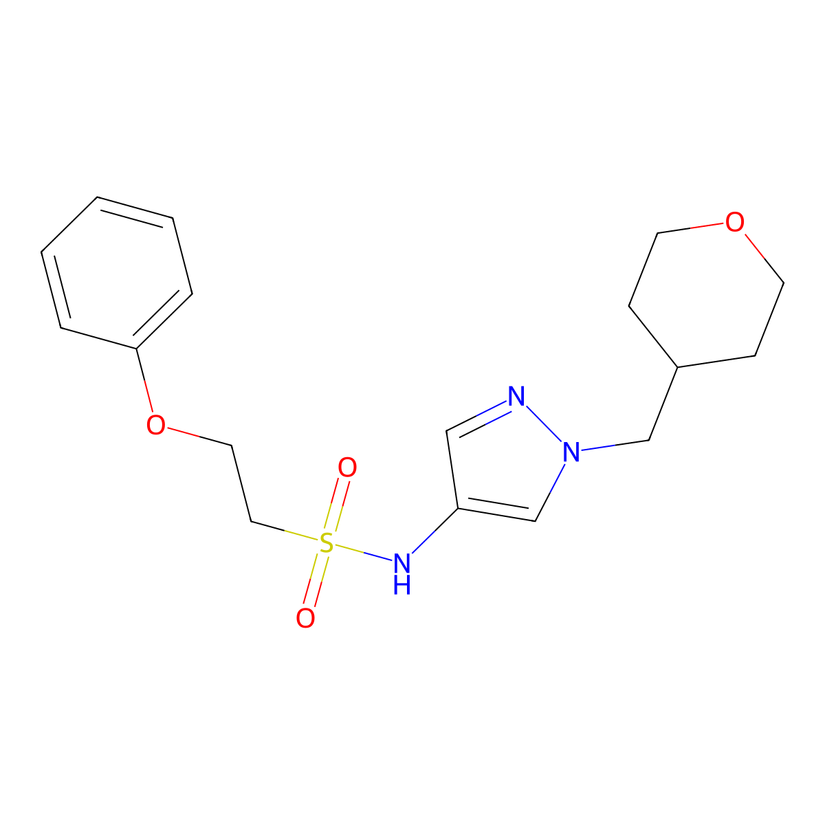 2-phenoxy-N-(1-((tetrahydro-2H-pyran-4-yl)methyl)-1H-pyrazol-4-yl)ethanesulfonamide molecular structure, CAS 1705927-70-3