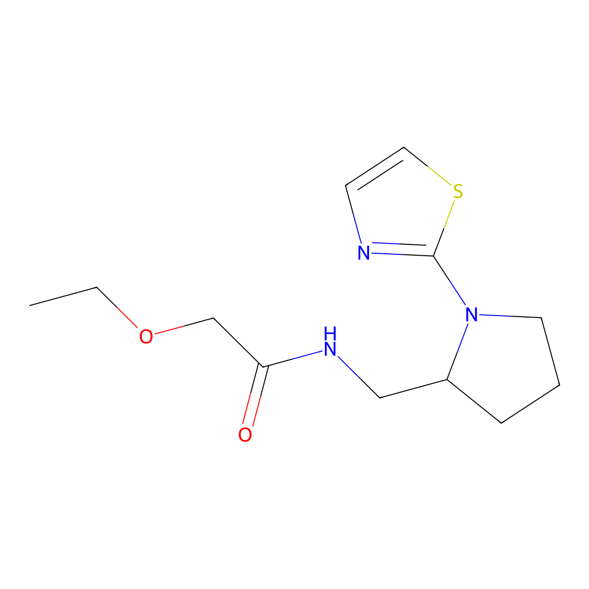 2-ethoxy-N-((1-(thiazol-2-yl)pyrrolidin-2-yl)methyl)acetamide molecular structure, CAS 1705927-77-0
