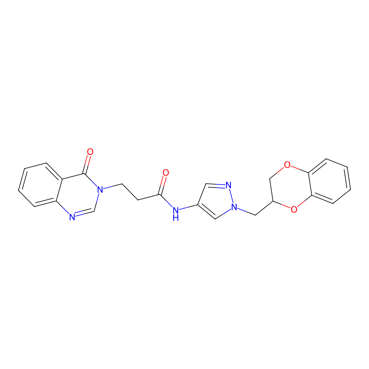 N-(1-((2,3-dihydrobenzo[b][1,4]dioxin-2-yl)methyl)-1H-pyrazol-4-yl)-3-(4-oxoquinazolin-3(4H)-yl)propanamide molecular structure, CAS 1705928-12-6