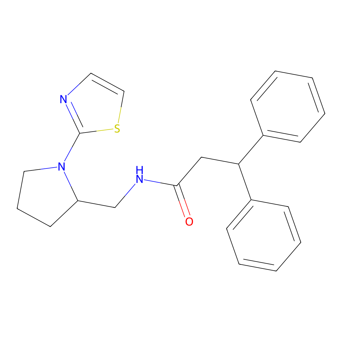 3,3-diphenyl-N-((1-(thiazol-2-yl)pyrrolidin-2-yl)methyl)propanamide molecular structure, CAS 1705929-13-0