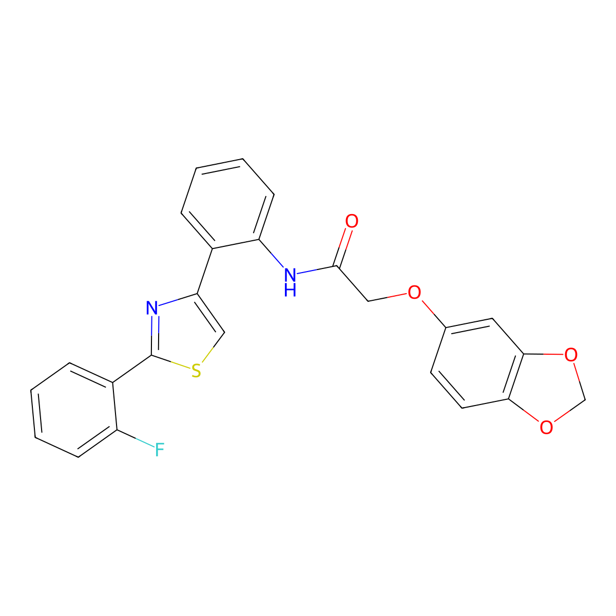2-(benzo[d][1,3]dioxol-5-yloxy)-N-(2-(2-(2-fluorophenyl)thiazol-4-yl)phenyl)acetamide molecular structure, CAS 1705929-98-1