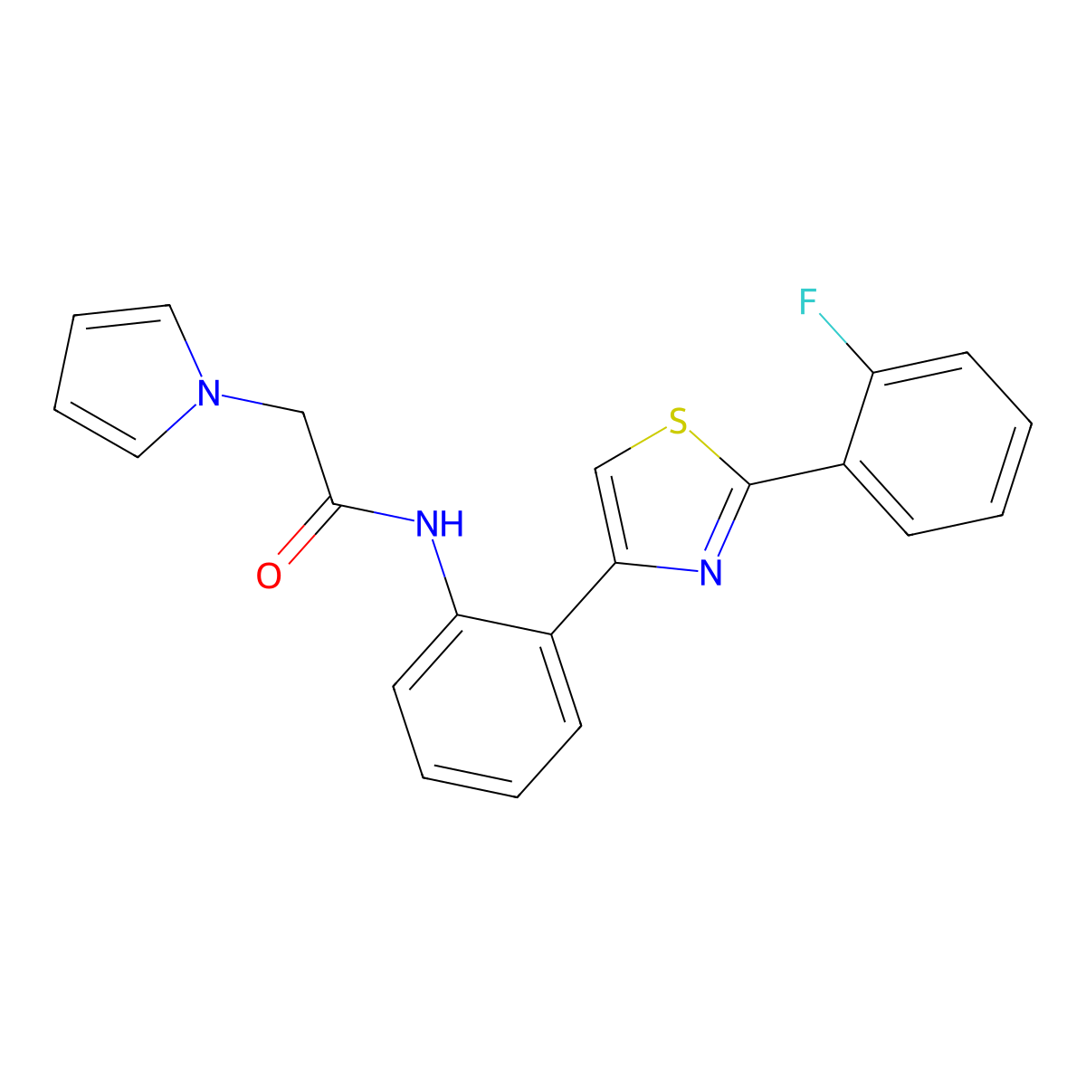 N-(2-(2-(2-fluorophenyl)thiazol-4-yl)phenyl)-2-(1H-pyrrol-1-yl)acetamide molecular structure, CAS 1705930-06-8