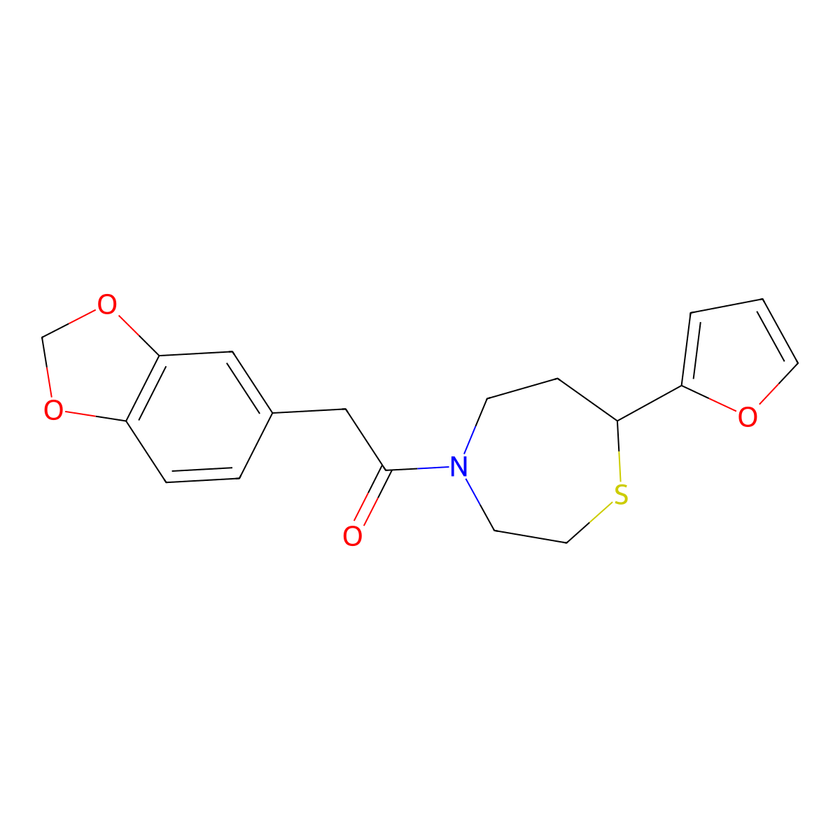 2-(Benzo[d][1,3]dioxol-5-yl)-1-(7-(furan-2-yl)-1,4-thiazepan-4-yl)ethanone molecular structure, CAS 1705931-58-3