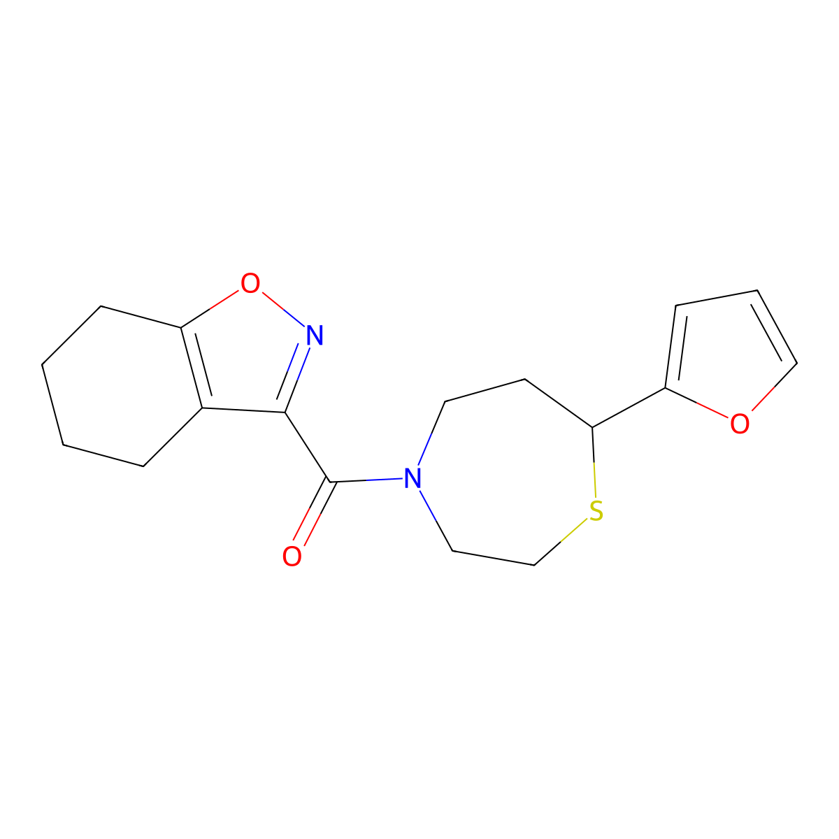 (7-(Furan-2-yl)-1,4-thiazepan-4-yl)(4,5,6,7-tetrahydrobenzo[d]isoxazol-3-yl)methanone molecular structure, CAS 1705931-63-0