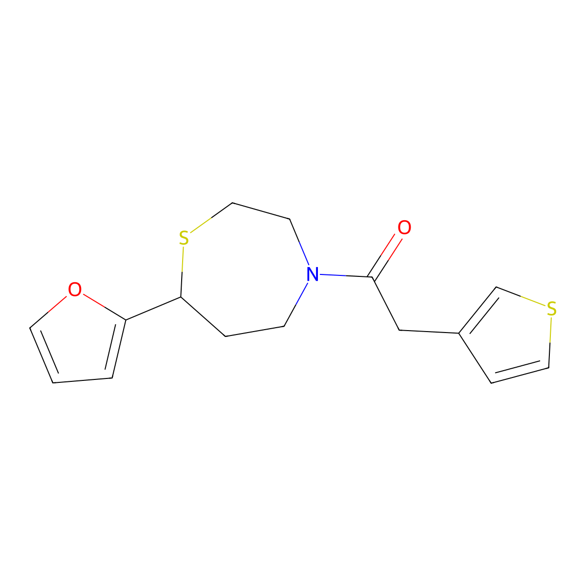 1-(7-(Furan-2-yl)-1,4-thiazepan-4-yl)-2-(thiophen-3-yl)ethanone molecular structure, CAS 1705931-72-1