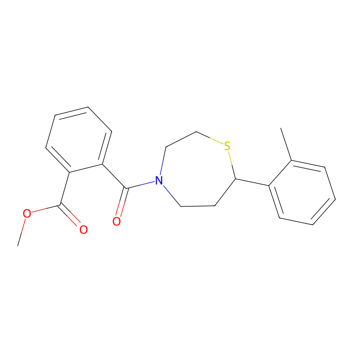 Methyl 2-[7-(2-methylphenyl)-1,4-thiazepane-4-carbonyl]benzoate molecular structure, CAS 1705932-35-9