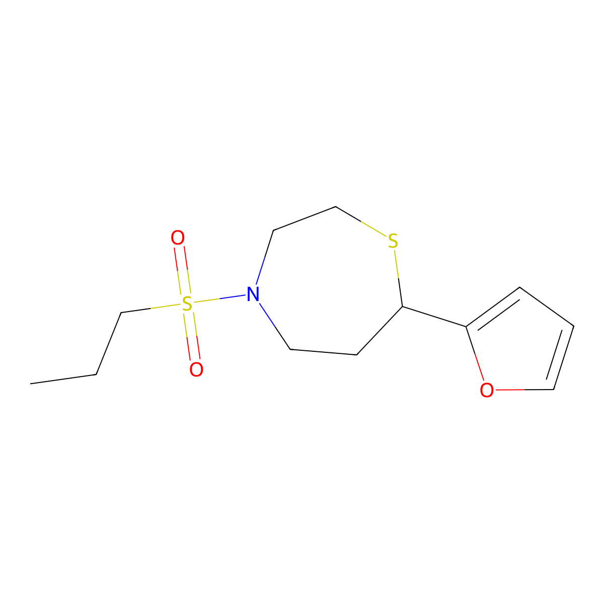 7-(Furan-2-yl)-4-(propylsulfonyl)-1,4-thiazepane molecular structure, CAS 1705932-51-9