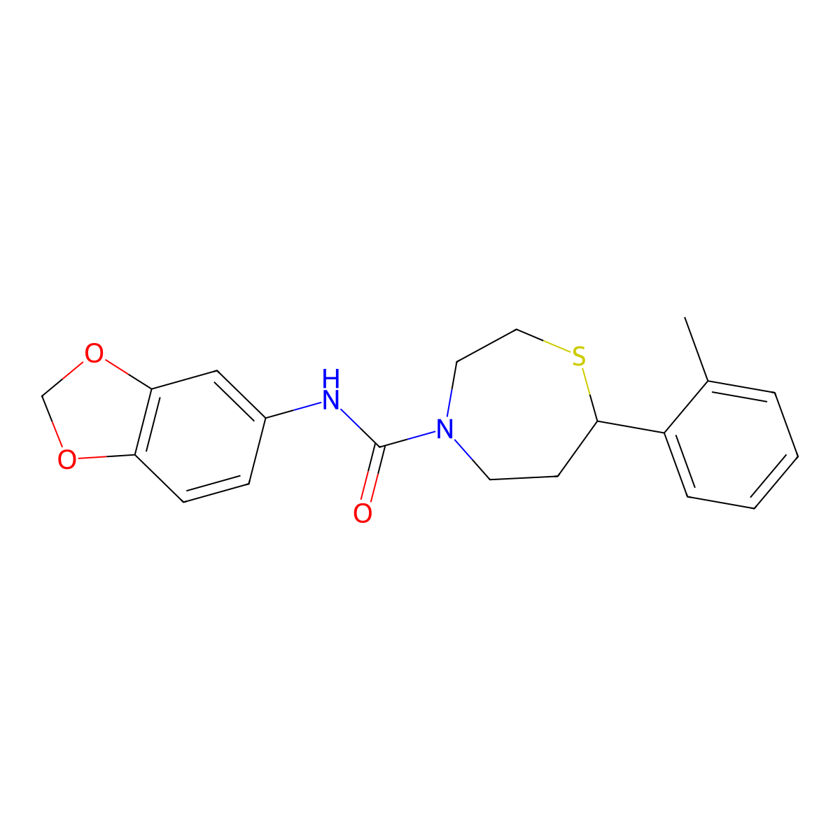 N-(benzo[d][1,3]dioxol-5-yl)-7-(o-tolyl)-1,4-thiazepane-4-carboxamide molecular structure, CAS 1705932-71-3