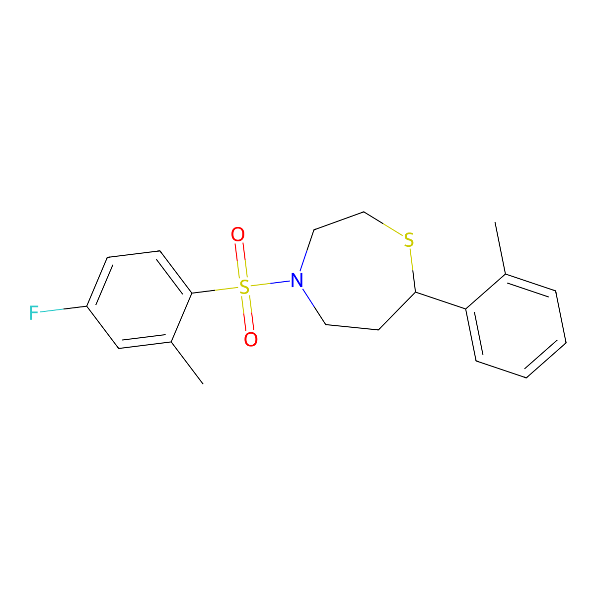 4-((4-Fluoro-2-methylphenyl)sulfonyl)-7-(o-tolyl)-1,4-thiazepane molecular structure, CAS 1705933-04-5