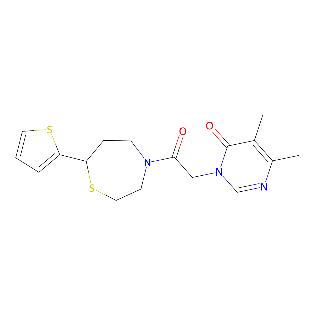 5,6-dimethyl-3-(2-oxo-2-(7-(thiophen-2-yl)-1,4-thiazepan-4-yl)ethyl)pyrimidin-4(3H)-one molecular structure, CAS 1705933-78-3