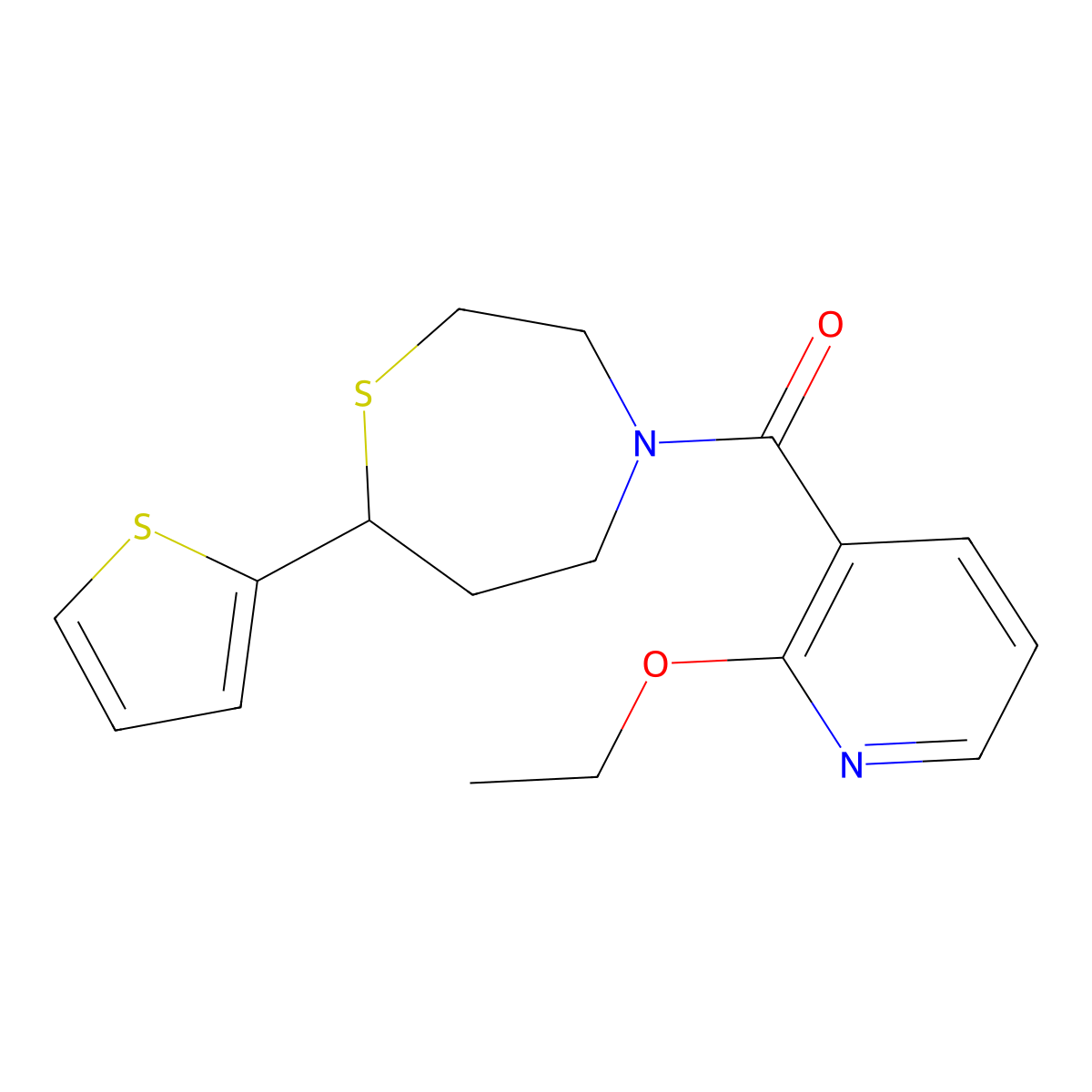 (2-Ethoxypyridin-3-yl)(7-(thiophen-2-yl)-1,4-thiazepan-4-yl)methanone molecular structure, CAS 1705933-87-4