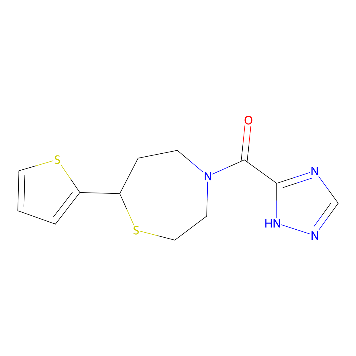 (7-(thiophen-2-yl)-1,4-thiazepan-4-yl)(1H-1,2,4-triazol-5-yl)methanone molecular structure, CAS 1705933-99-8