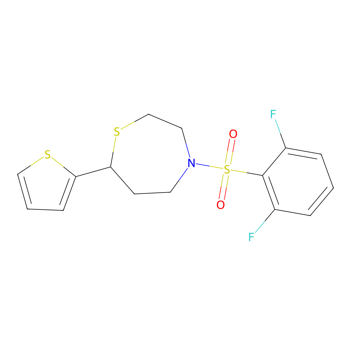 4-((2,6-Difluorophenyl)sulfonyl)-7-(thiophen-2-yl)-1,4-thiazepane molecular structure, CAS 1705934-96-8