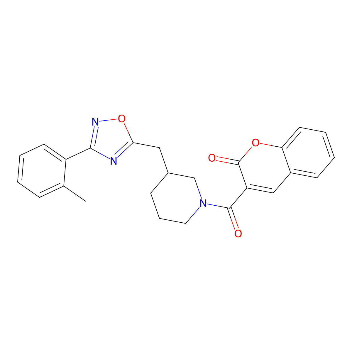 3-(3-((3-(o-tolyl)-1,2,4-oxadiazol-5-yl)methyl)piperidine-1-carbonyl)-2H-chromen-2-one molecular structure, CAS 1705936-58-8