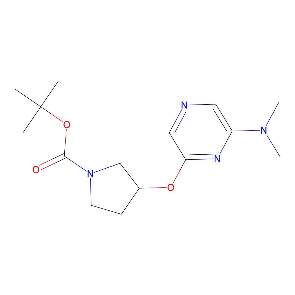 Tert-butyl 3-((6-(dimethylamino)pyrazin-2-yl)oxy)pyrrolidine-1-carboxylate molecular structure, CAS 1705937-69-4