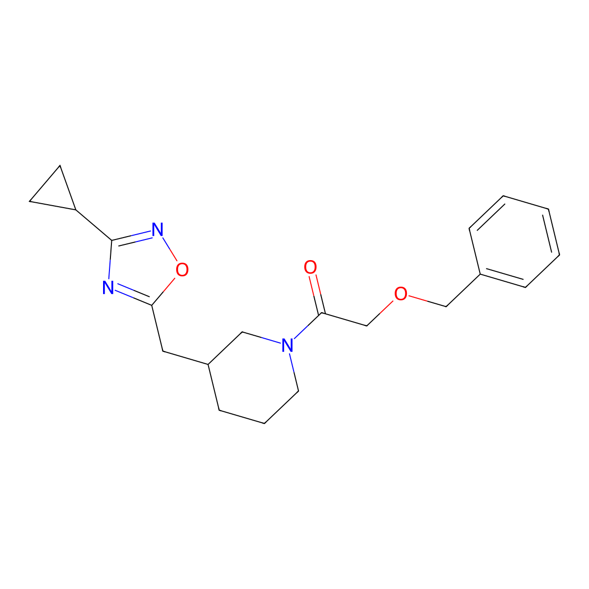 2-(Benzyloxy)-1-(3-((3-cyclopropyl-1,2,4-oxadiazol-5-yl)methyl)piperidin-1-yl)ethanone molecular structure, CAS 1705939-01-0