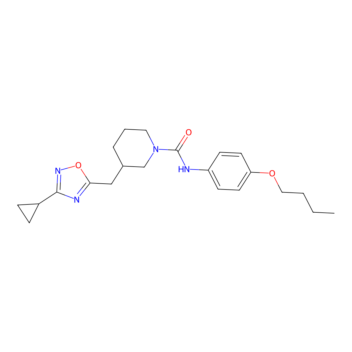 N-(4-butoxyphenyl)-3-[(3-cyclopropyl-1,2,4-oxadiazol-5-yl)methyl]piperidine-1-carboxamide molecular structure, CAS 1705939-60-1
