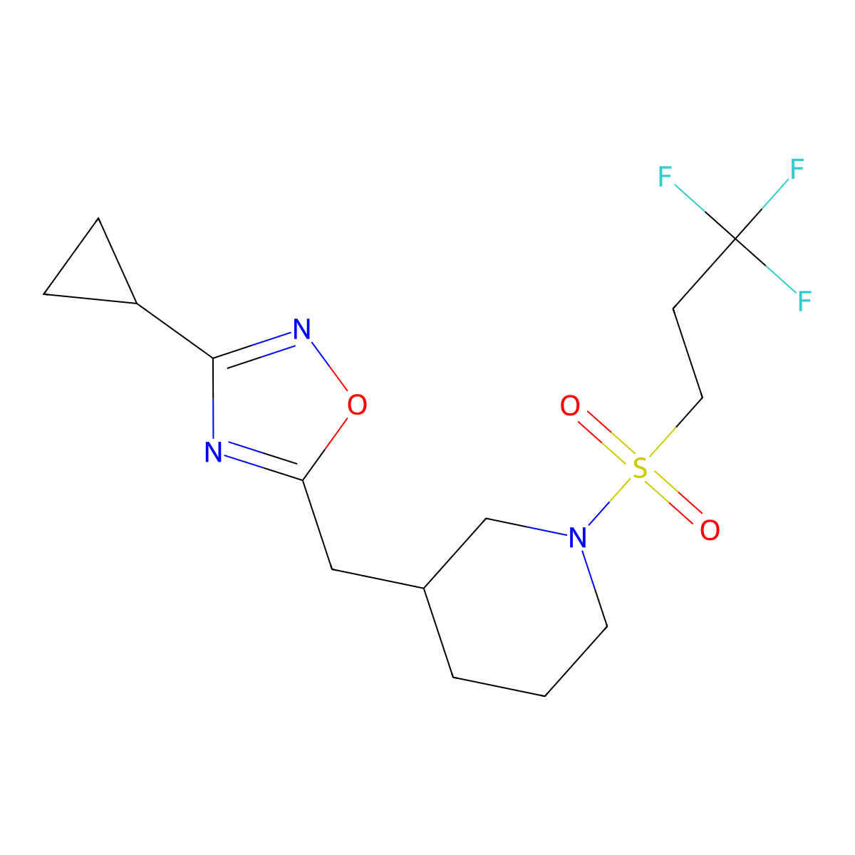 3-Cyclopropyl-5-((1-((3,3,3-trifluoropropyl)sulfonyl)piperidin-3-yl)methyl)-1,2,4-oxadiazole molecular structure, CAS 1705941-93-0