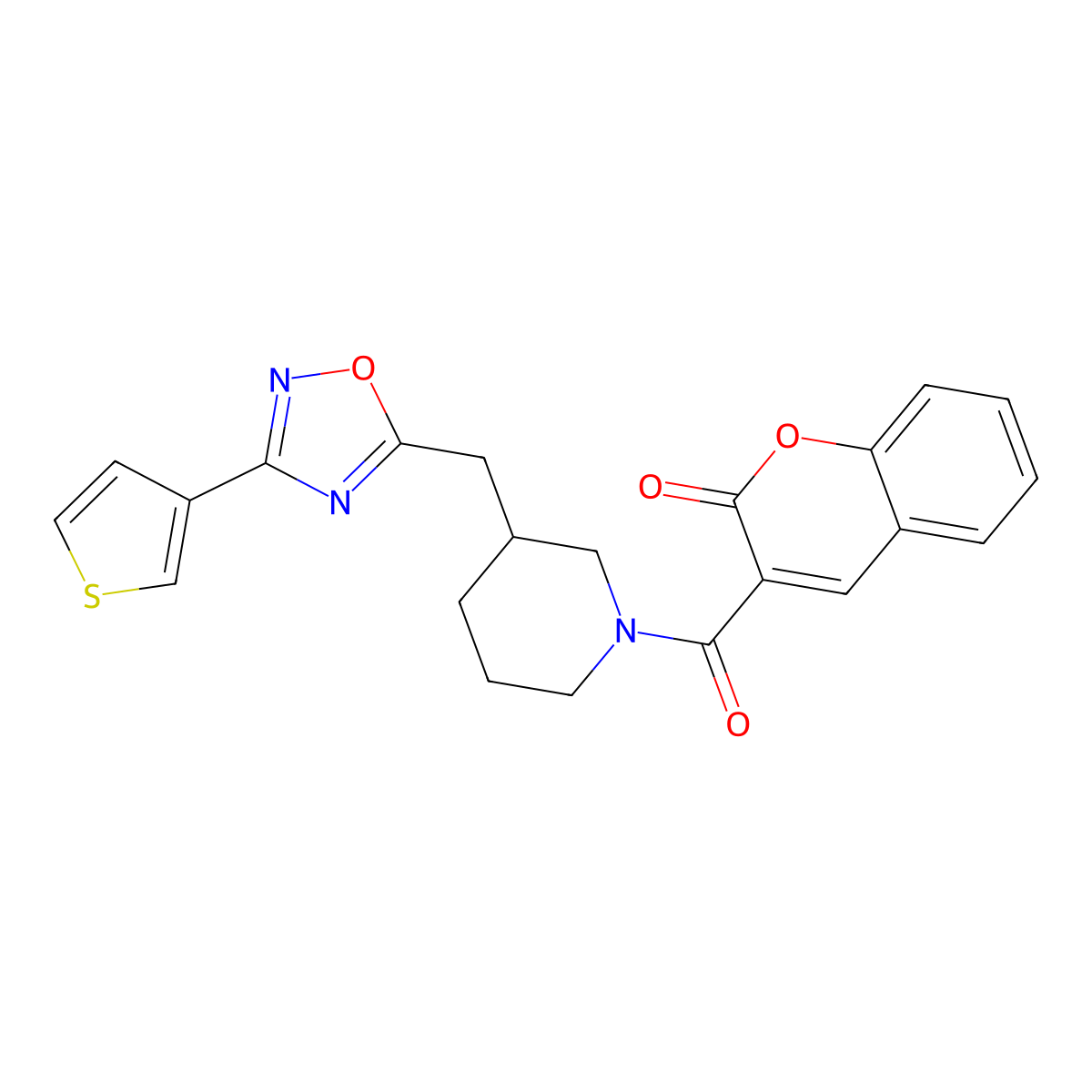 3-(3-((3-(thiophen-3-yl)-1,2,4-oxadiazol-5-yl)methyl)piperidine-1-carbonyl)-2H-chromen-2-one molecular structure, CAS 1705944-30-4