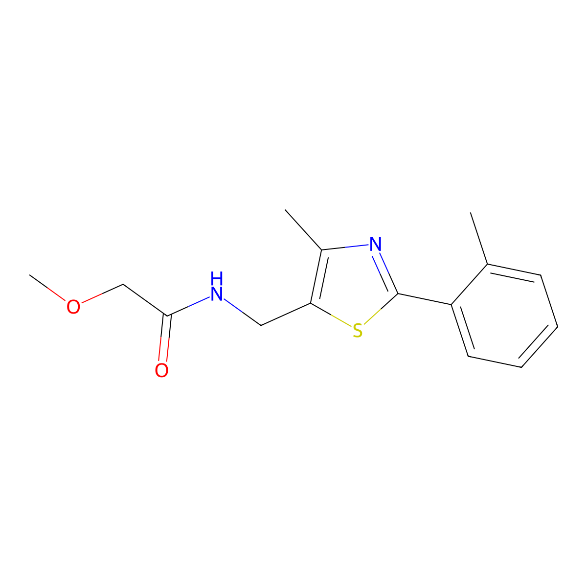 2-methoxy-N-((4-methyl-2-(o-tolyl)thiazol-5-yl)methyl)acetamide molecular structure, CAS 1705949-91-2