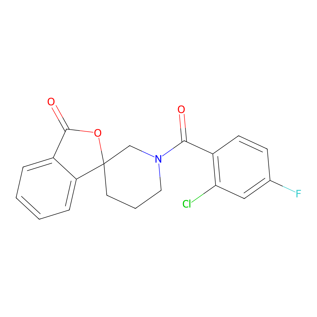 1'-(2-chloro-4-fluorobenzoyl)-3H-spiro[2-benzofuran-1,3'-piperidine]-3-one molecular structure, CAS 1705970-22-4