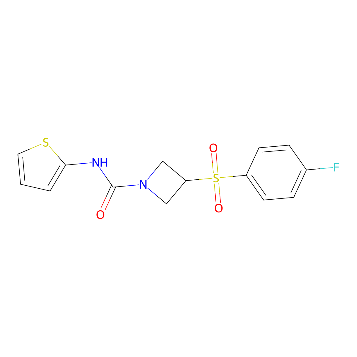 3-((4-fluorophenyl)sulfonyl)-N-(thiophen-2-yl)azetidine-1-carboxamide molecular structure, CAS 1705972-97-9