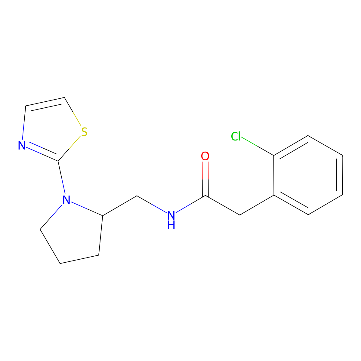 2-(2-chlorophenyl)-N-((1-(thiazol-2-yl)pyrrolidin-2-yl)methyl)acetamide molecular structure, CAS 1705974-37-3