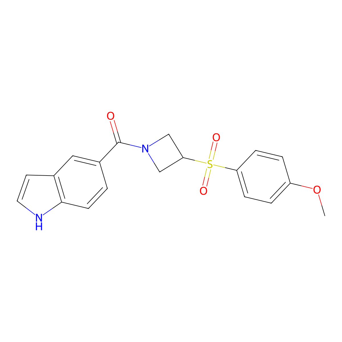 5-[3-(4-methoxybenzenesulfonyl)azetidine-1-carbonyl]-1H-indole molecular structure, CAS 1705974-50-0