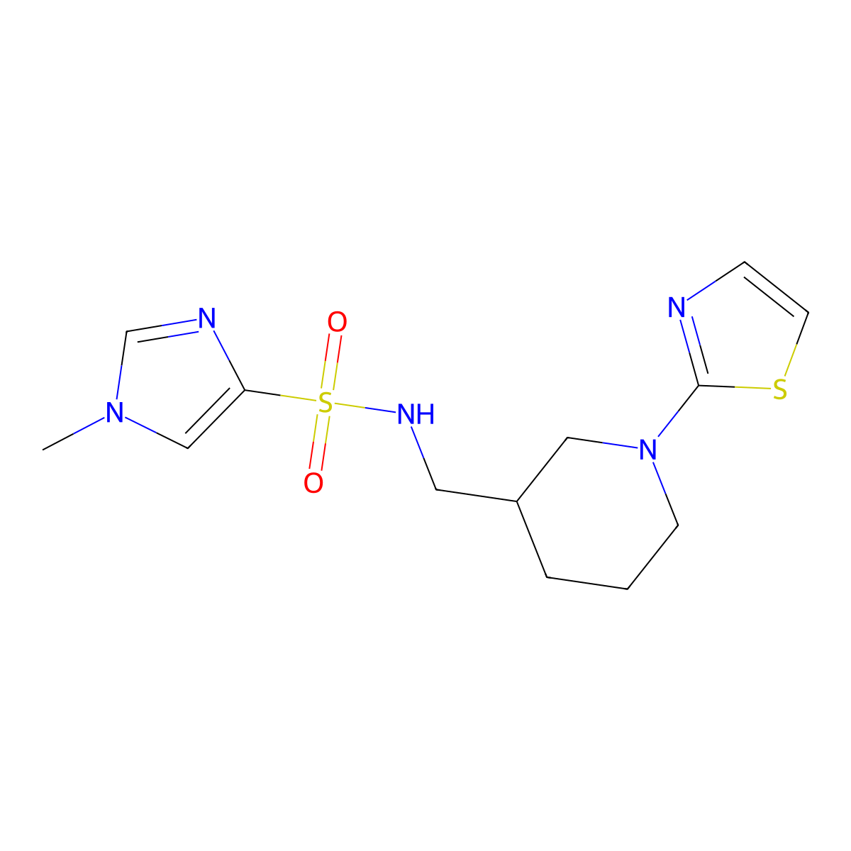 1-methyl-N-((1-(thiazol-2-yl)piperidin-3-yl)methyl)-1H-imidazole-4-sulfonamide molecular structure, CAS 1705975-11-6