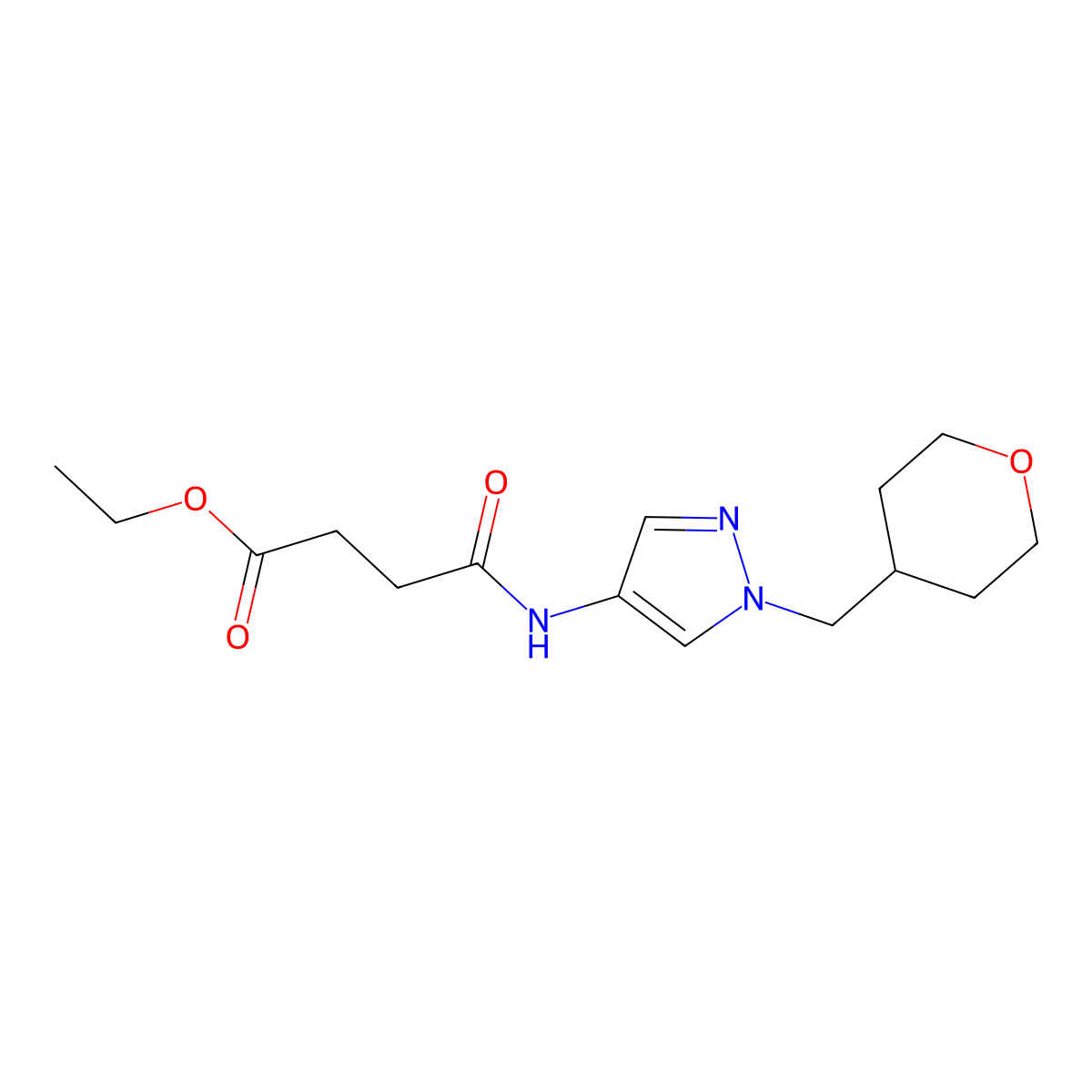 ethyl 4-oxo-4-((1-((tetrahydro-2H-pyran-4-yl)methyl)-1H-pyrazol-4-yl)amino)butanoate molecular structure, CAS 1705975-35-4
