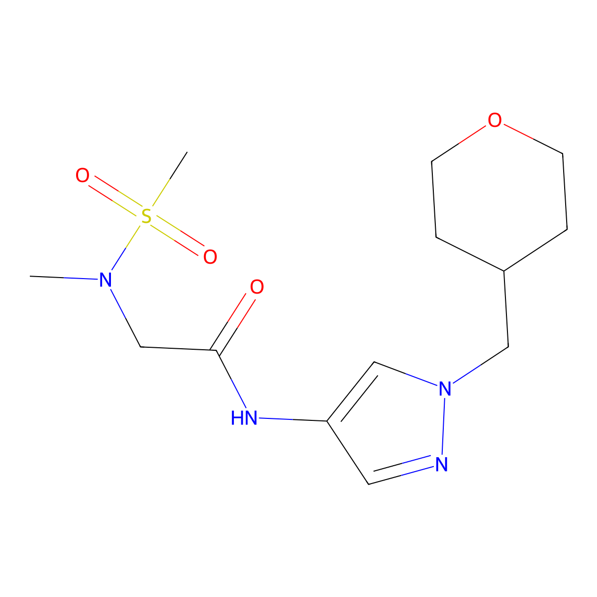 2-(N-methylmethanesulfonamido)-N-{1-[(oxan-4-yl)methyl]-1H-pyrazol-4-yl}acetamide molecular structure, CAS 1705975-97-8