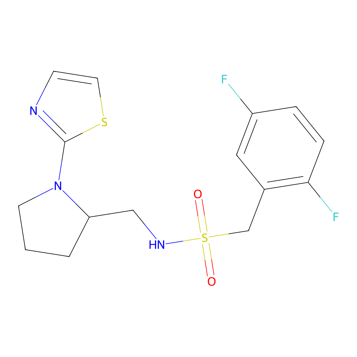 1-(2,5-difluorophenyl)-N-((1-(thiazol-2-yl)pyrrolidin-2-yl)methyl)methanesulfonamide molecular structure, CAS 1705976-09-5