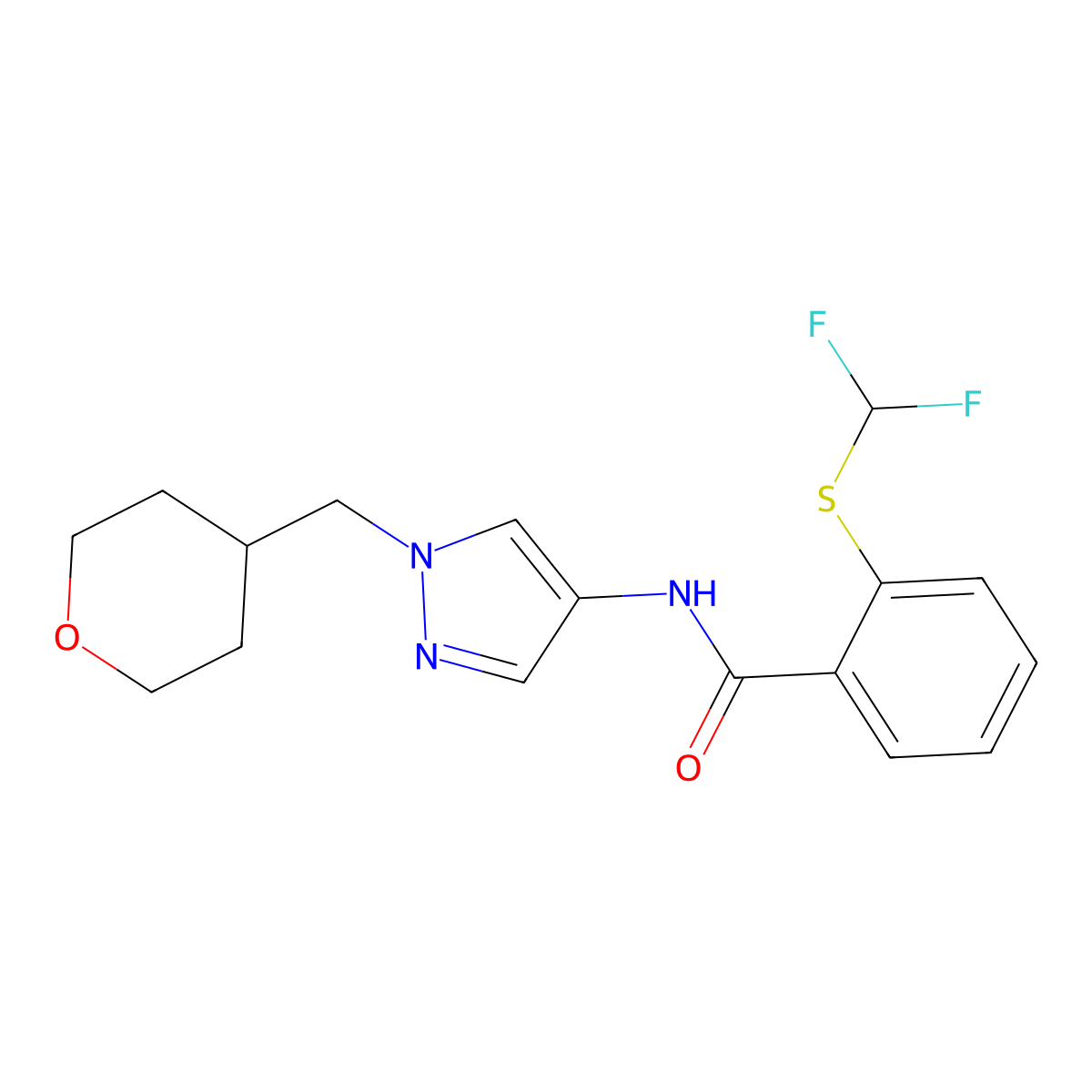 2-((difluoromethyl)thio)-N-(1-((tetrahydro-2H-pyran-4-yl)methyl)-1H-pyrazol-4-yl)benzamide molecular structure, CAS 1705976-17-5