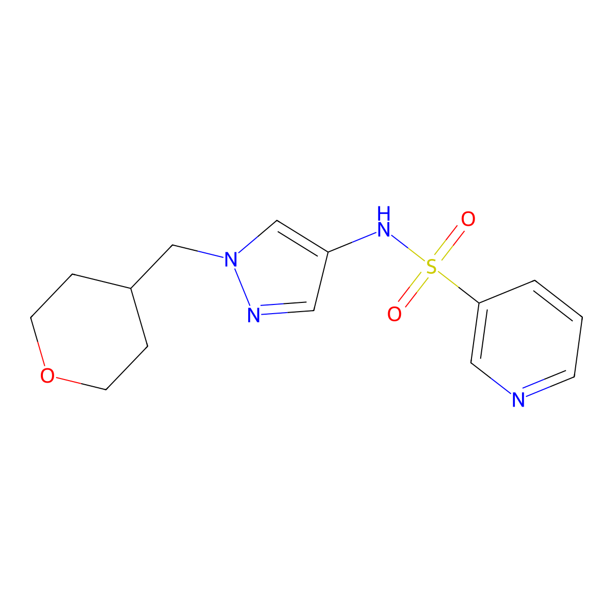 N-(1-((tetrahydro-2H-pyran-4-yl)methyl)-1H-pyrazol-4-yl)pyridine-3-sulfonamide molecular structure, CAS 1705976-83-5