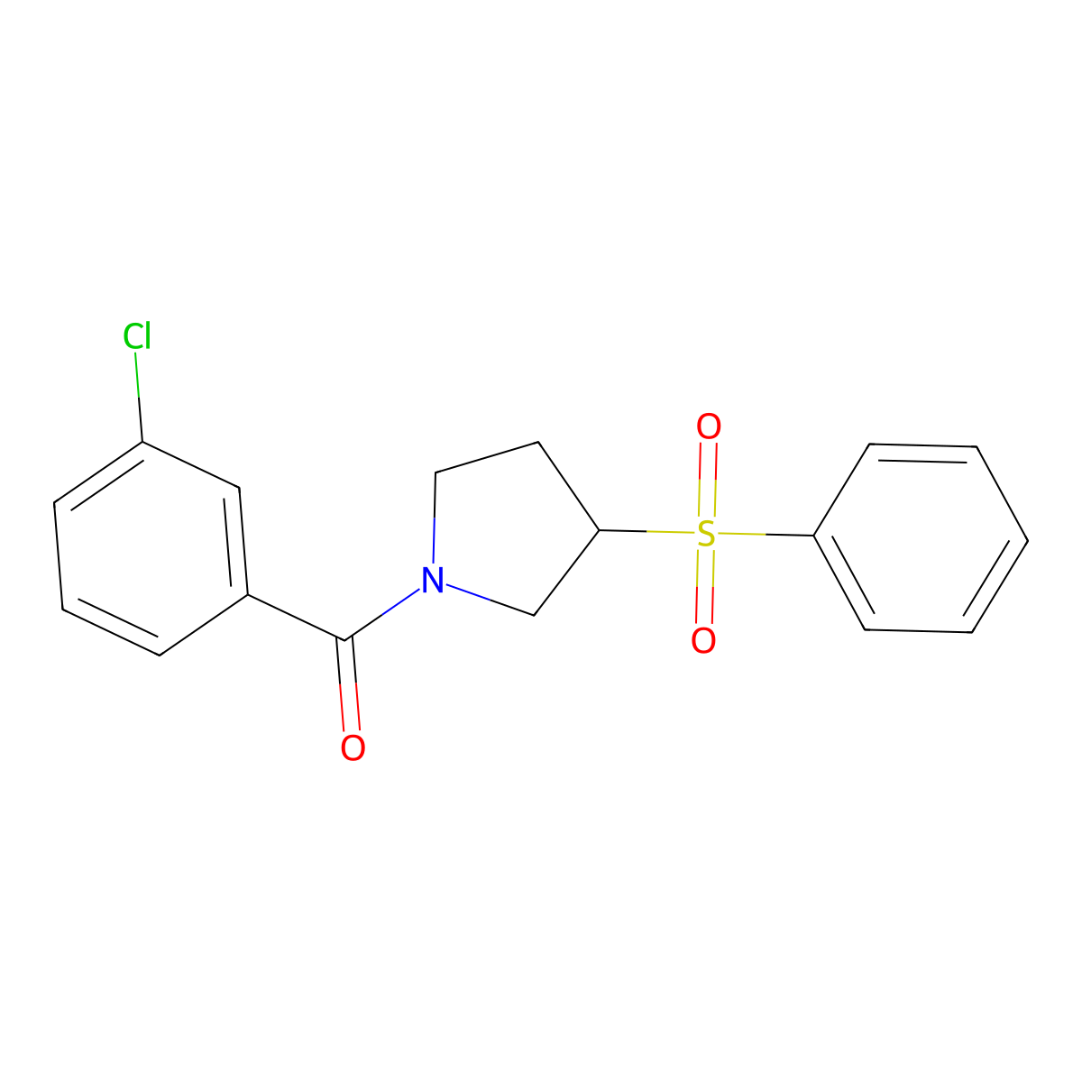 (3-Chlorophenyl)(3-(phenylsulfonyl)pyrrolidin-1-yl)methanone molecular structure, CAS 1705978-62-6