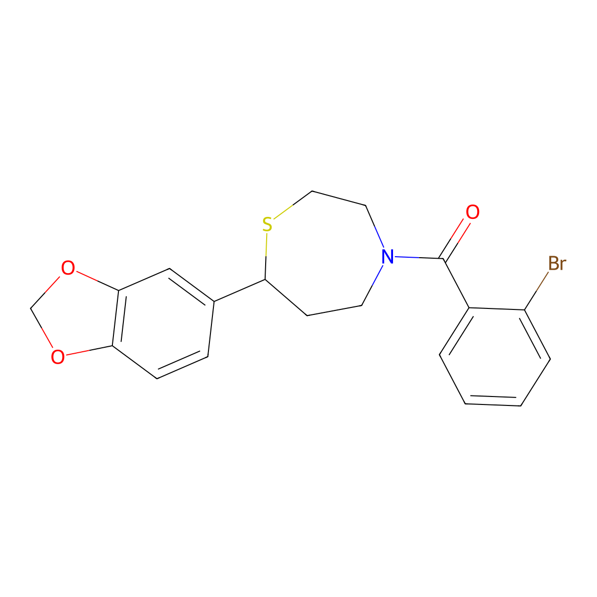 (7-(Benzo[d][1,3]dioxol-5-yl)-1,4-thiazepan-4-yl)(2-bromophenyl)methanone molecular structure, CAS 1705978-77-3