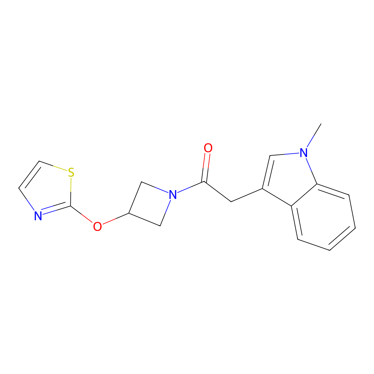 2-(1-methyl-1H-indol-3-yl)-1-(3-(thiazol-2-yloxy)azetidin-1-yl)ethanone molecular structure, CAS 1705979-27-6