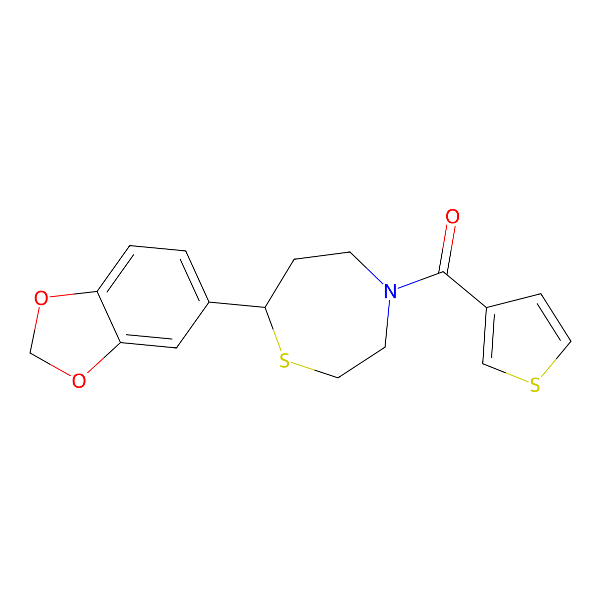 (7-(Benzo[d][1,3]dioxol-5-yl)-1,4-thiazepan-4-yl)(thiophen-3-yl)methanone molecular structure, CAS 1705979-30-1